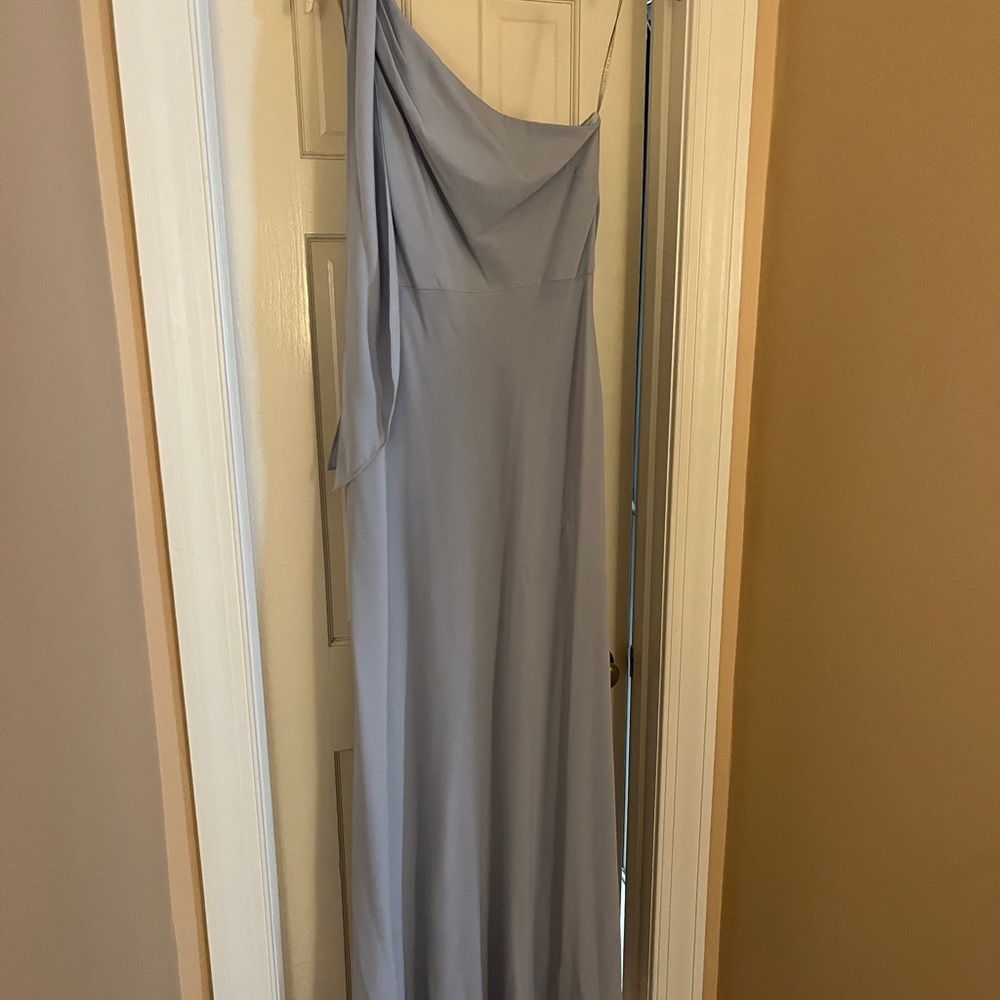Jenny Yoo One-Shoulder Cowl Maxi Dress in Icy Blue